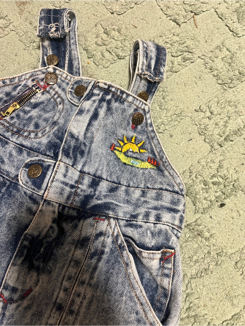 Vintage Overalls with Embroidered Sun Kids 2t